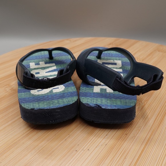 Flip Flops Kids Toddler 5-6 Sandals Blue Green Stripe Surf Dude Flaws - Picture 4 of 9